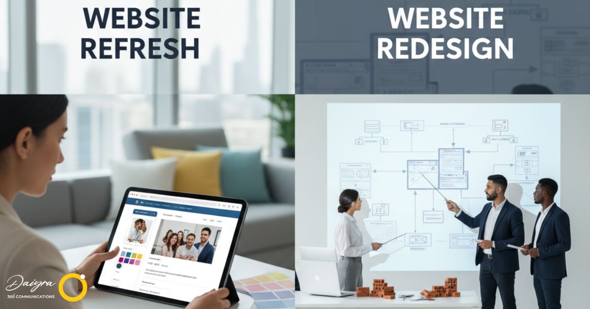 Before and after website transformation showing results of a refresh and a redesign